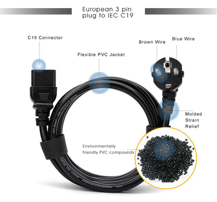 EU VDE Güç Kablosu Su Geçirmez Uzun Uzatma Dizüstü Bilgisayar için 2 Pinli Fiş