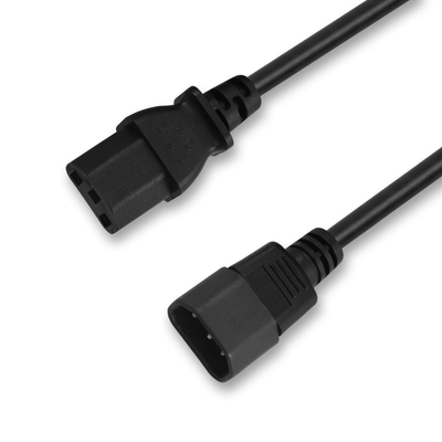 Siyah IEC 60320 C13 Ev Uzatma Kablosu 125V 10A 3 Uçlu AC Güç kablosu