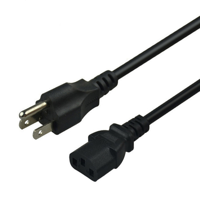 UL Onaylı IEC 320 C13 Güç Kablosu ABD 3 Pinli Siyah Bilgisayar Güç Kablosu Fişi