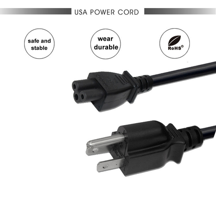 UL Onaylı IEC 320 C13 Güç Kablosu ABD 3 Pinli Siyah Bilgisayar Güç Kablosu Fişi